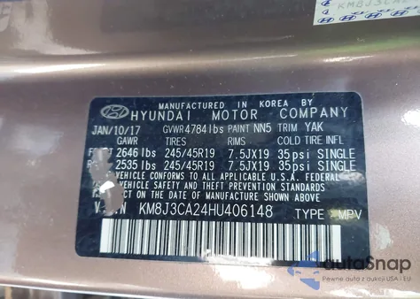 2017 Hyundai Tucson Sport from USA, damaged, VIN KM8J3CA24HU406148